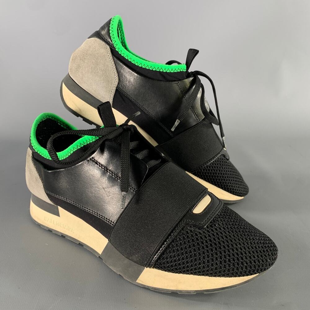 BALENCIAGA Size 7 Black Green Grey Mixed Patterns Runner Sneakers